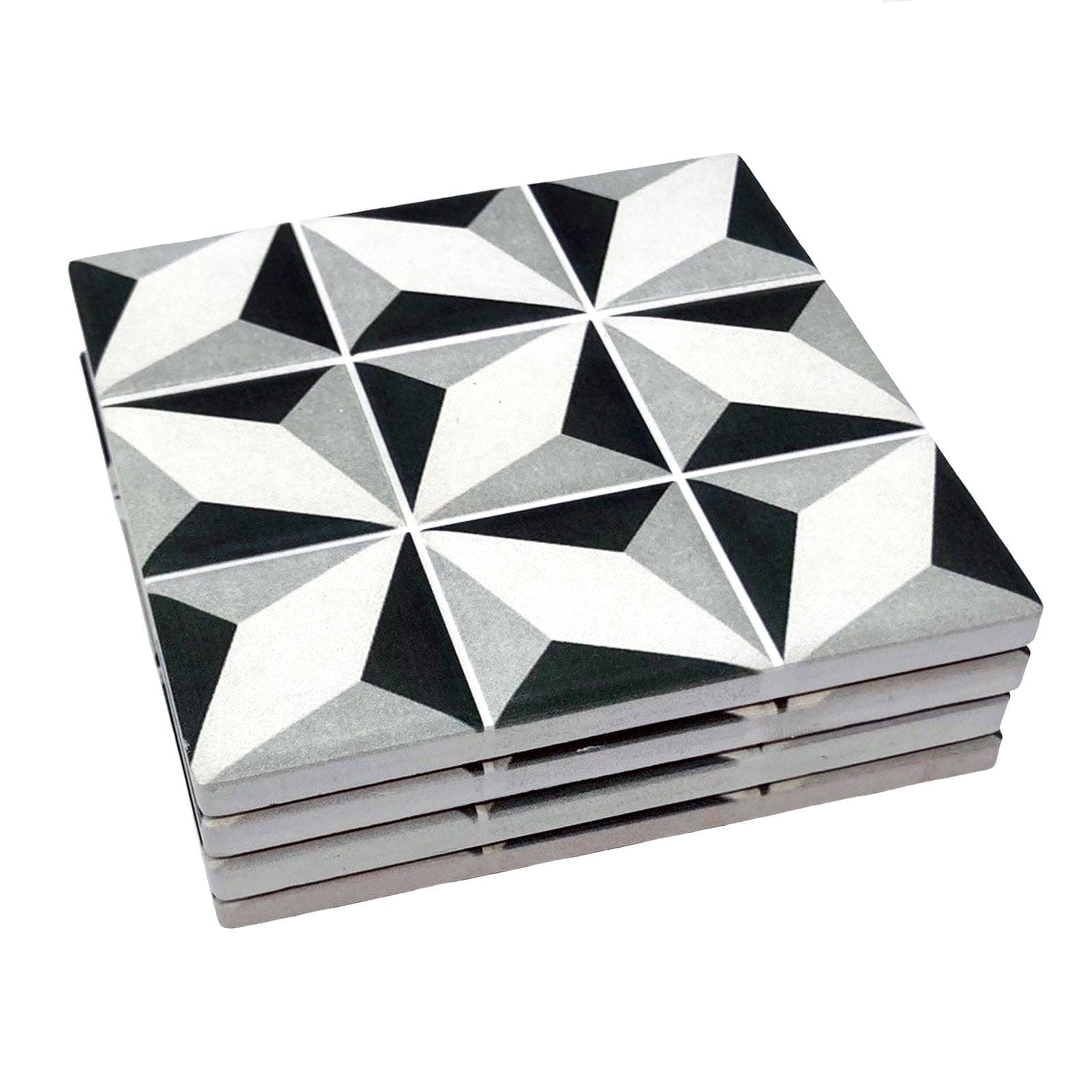 Grey and White Moroccan Tile Coasters - Set of 4