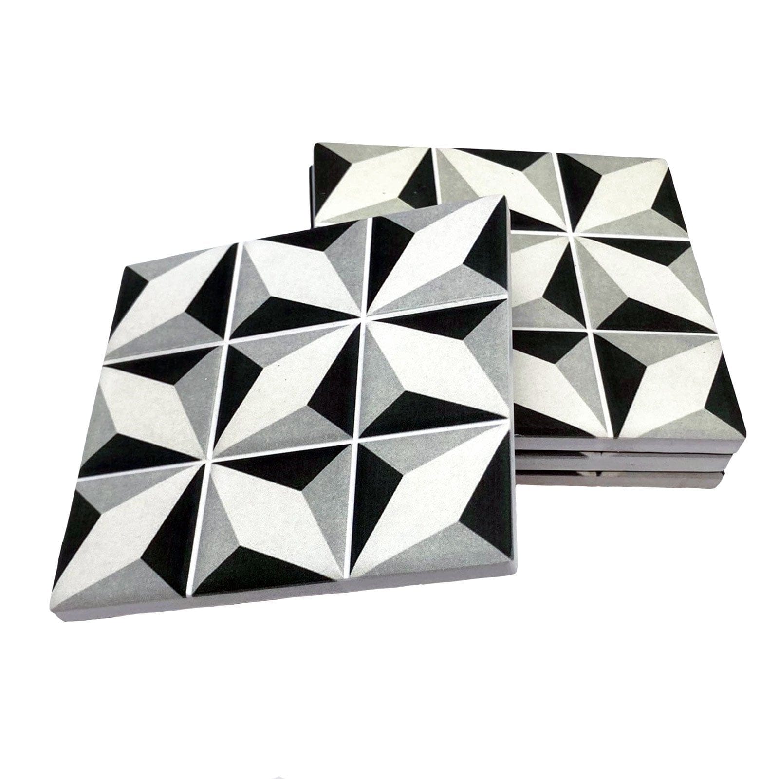 Grey and White Moroccan Tile Coasters - Set of 4