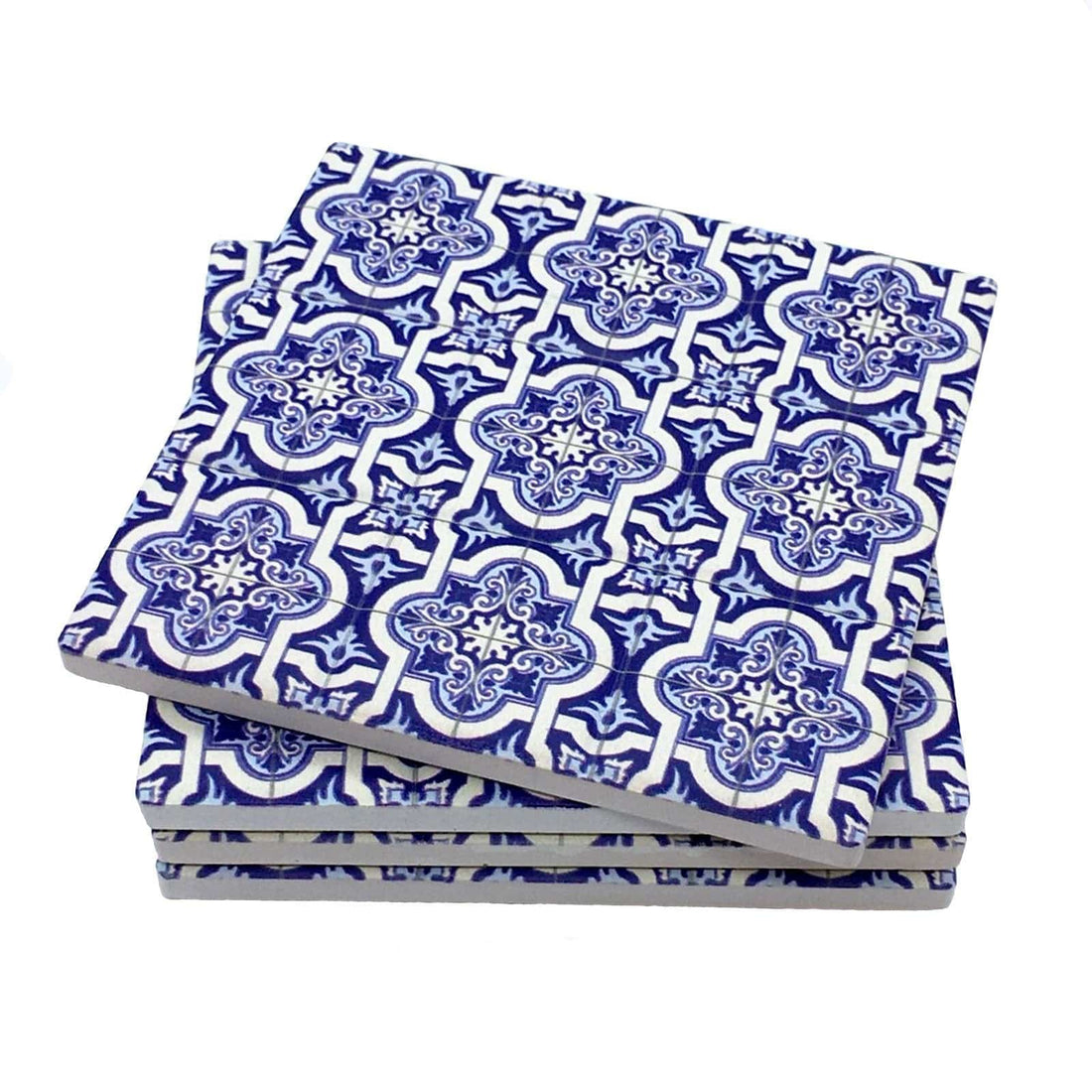 Blue and White Moroccan Tile Coasters - Set of 4.