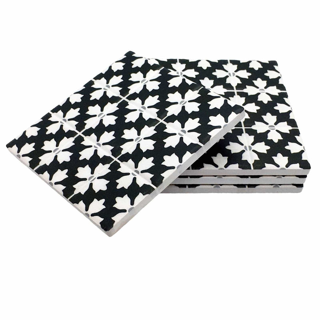 Black and White Moroccan Tile Coasters - Set of 4.