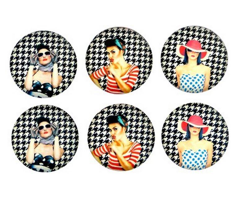 Fashion Girls Glass Magnets - Set of 6.