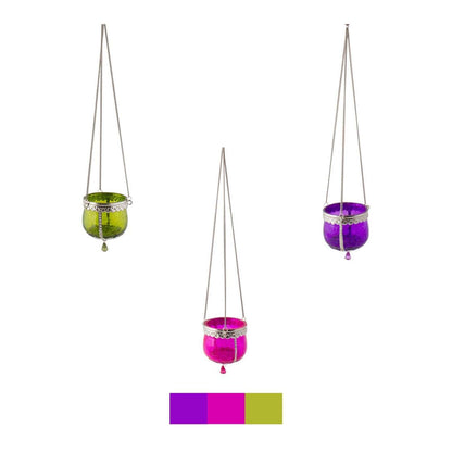 Crazed Glass &amp; Metal Hanging Lantern.