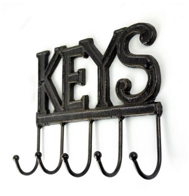 5 Hook Cast Iron Rustic &quot;Keys&quot; Key Hook.