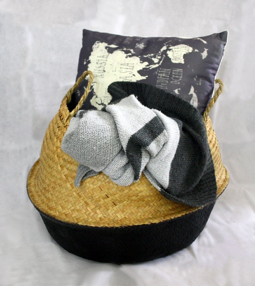 Large Foldable Seagrass Belly Basket - Black.