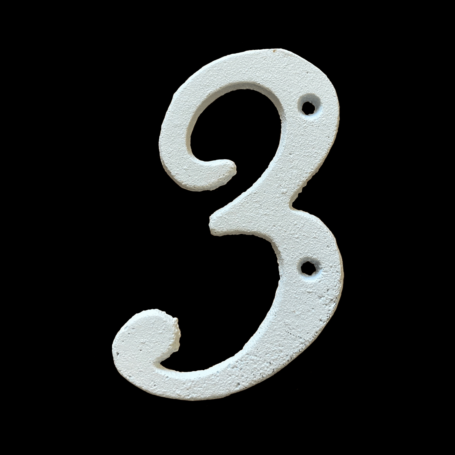 White Italic Cast Iron Numbers - 3