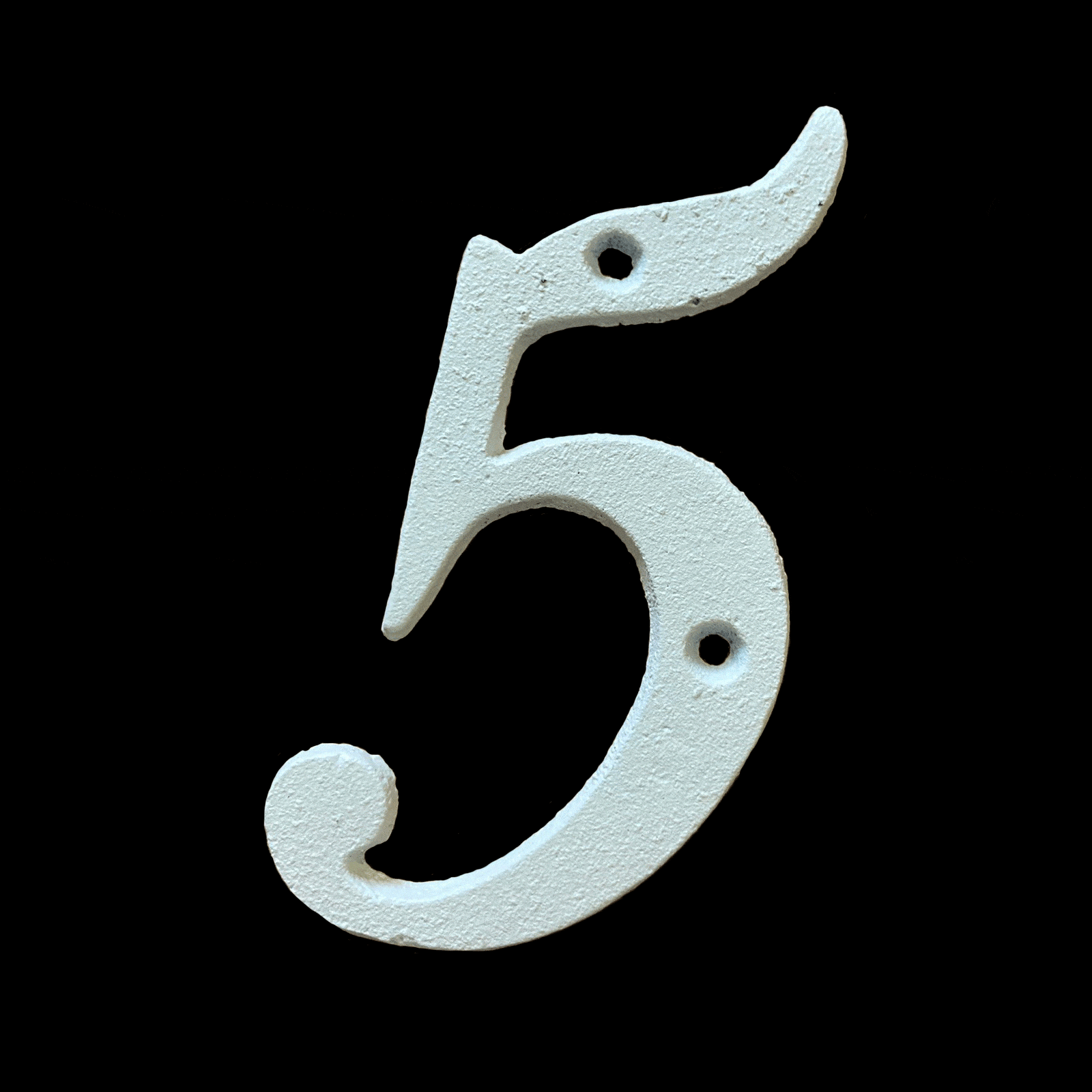 White Italic Cast Iron Numbers - 5