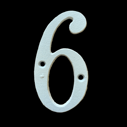 White Italic Cast Iron Numbers - 6