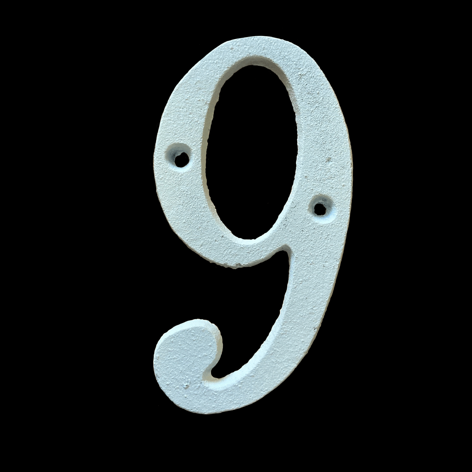 White Italic Cast Iron Numbers - 9