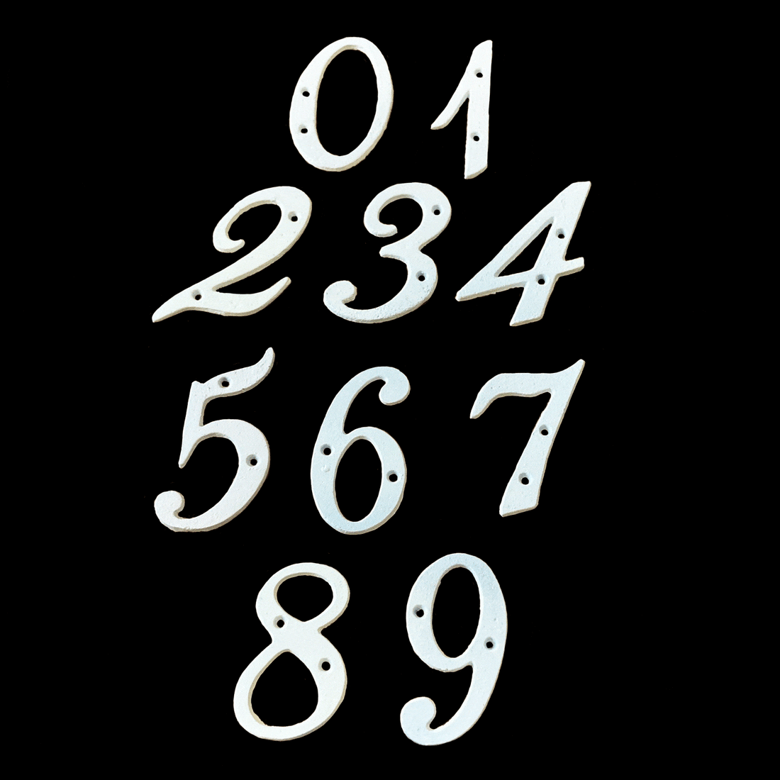 White Italic Cast Iron Numbers - All