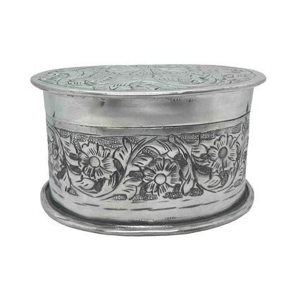 Silver Aluminium Oval Embossed Trinket Box