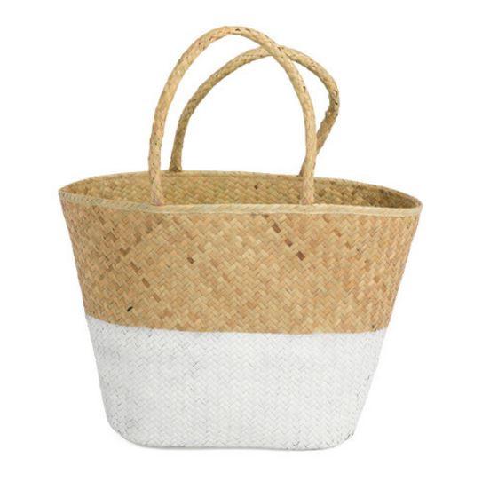 White Painted Seagrass Bag / Basket.