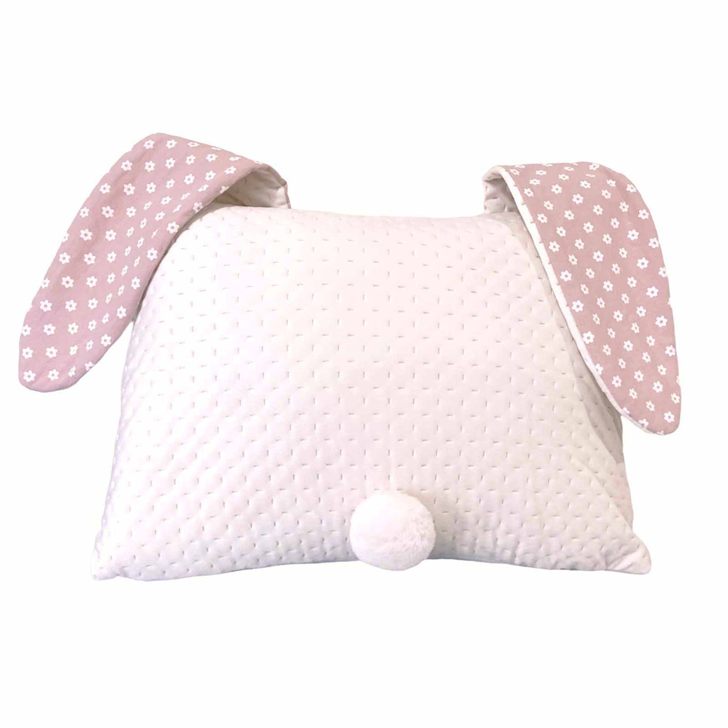 Pink Bunny Rabbit Zip Plush Cushion - back showing fluffy tail