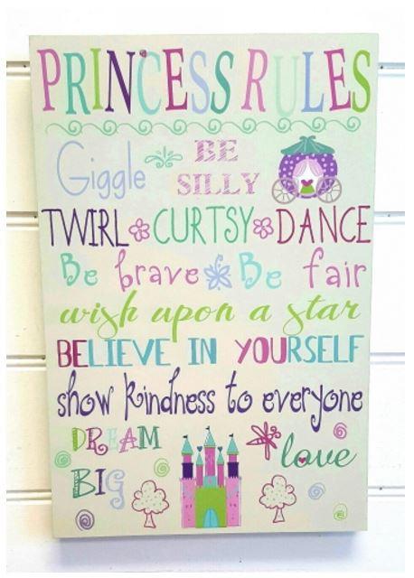 Princess Rules Block Wall Art Sign.