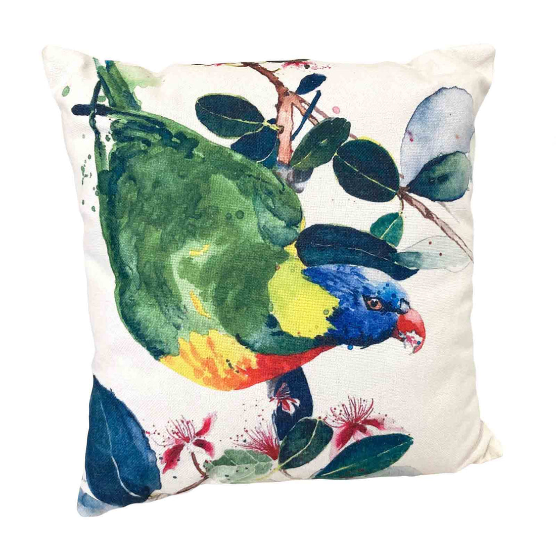 Rainbow Lorikeet Cotton Linen Blend 45cm Square Cushion