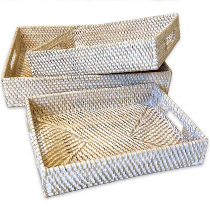 Rectangle White Washed Rattan Trays