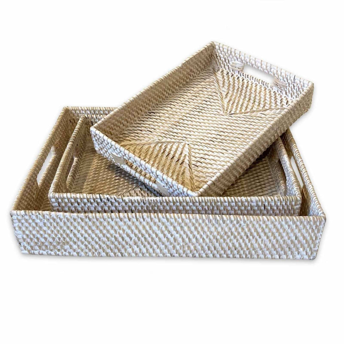 Rectangle White Washed Rattan Trays