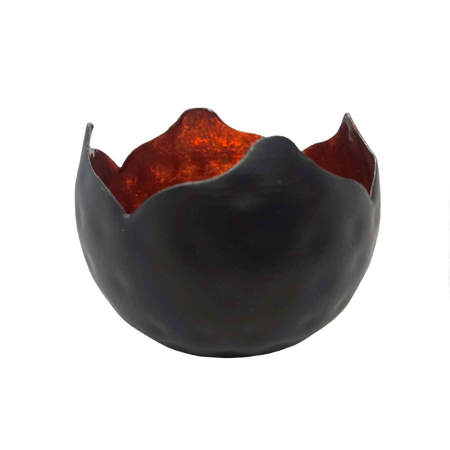 Black Round Iron Votive Candle Holder with Amber Foil