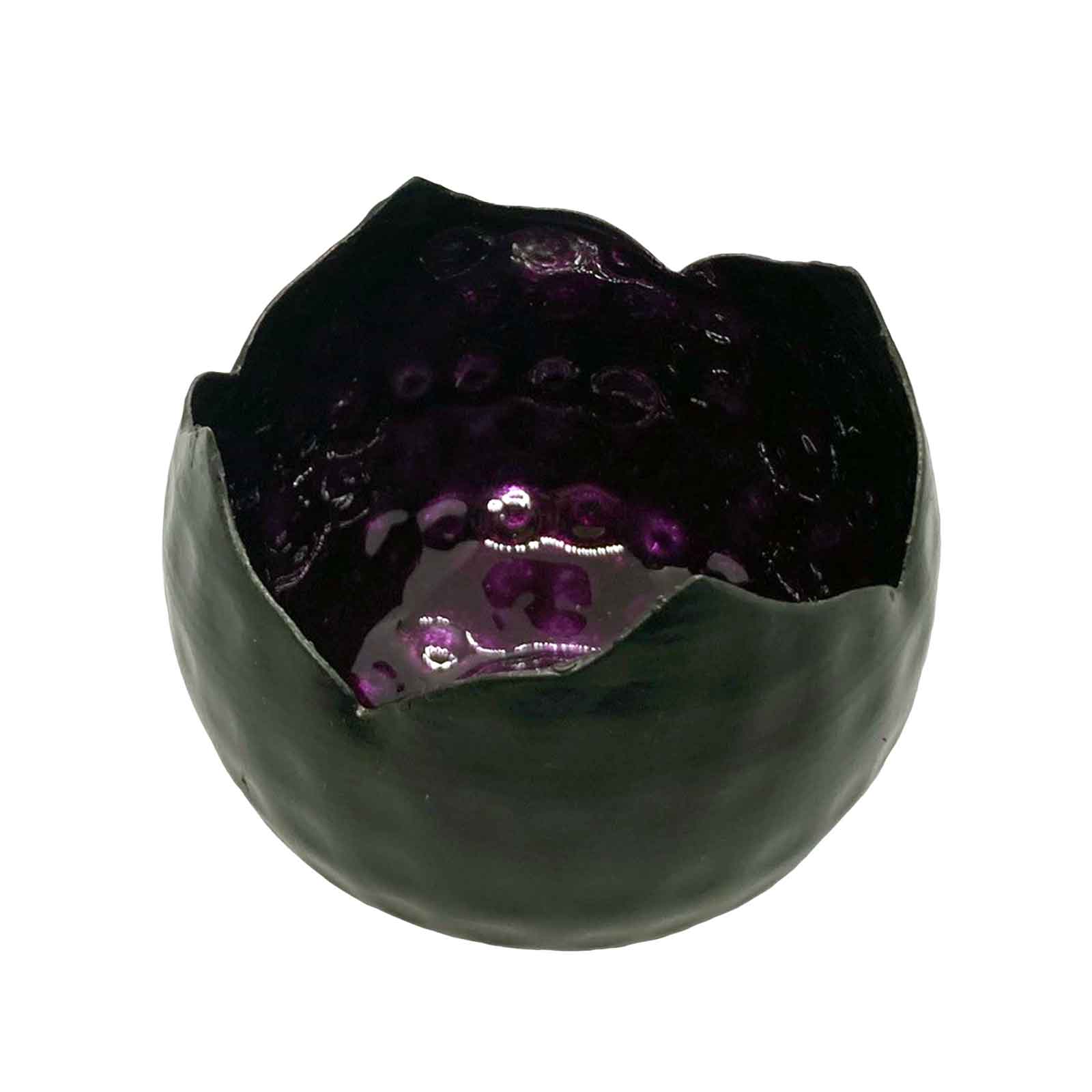 Round Black Iron Votive with Purple Foil - Candle Holder