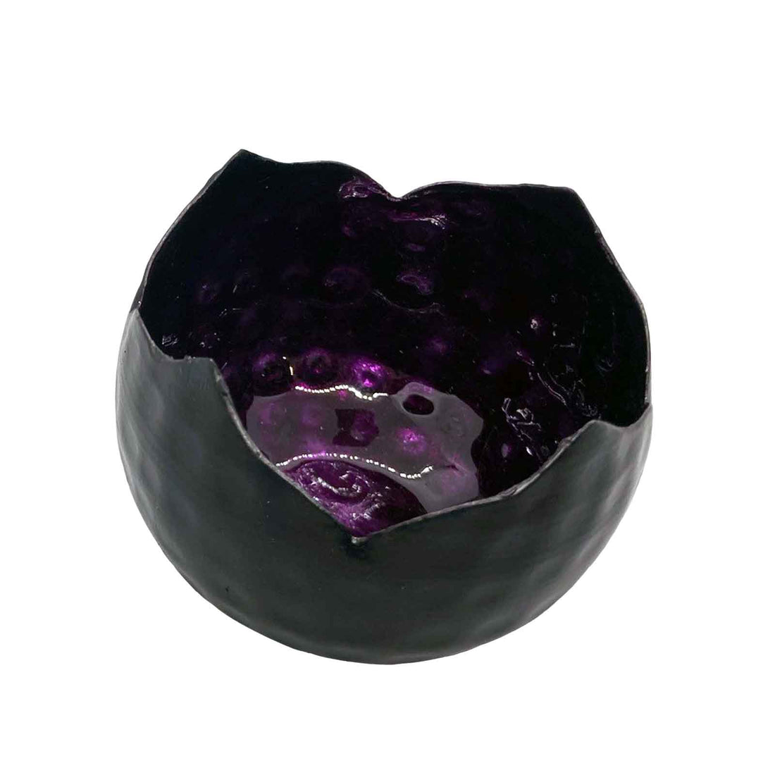 Round Black Iron Votive with Purple Foil - Candle Holder