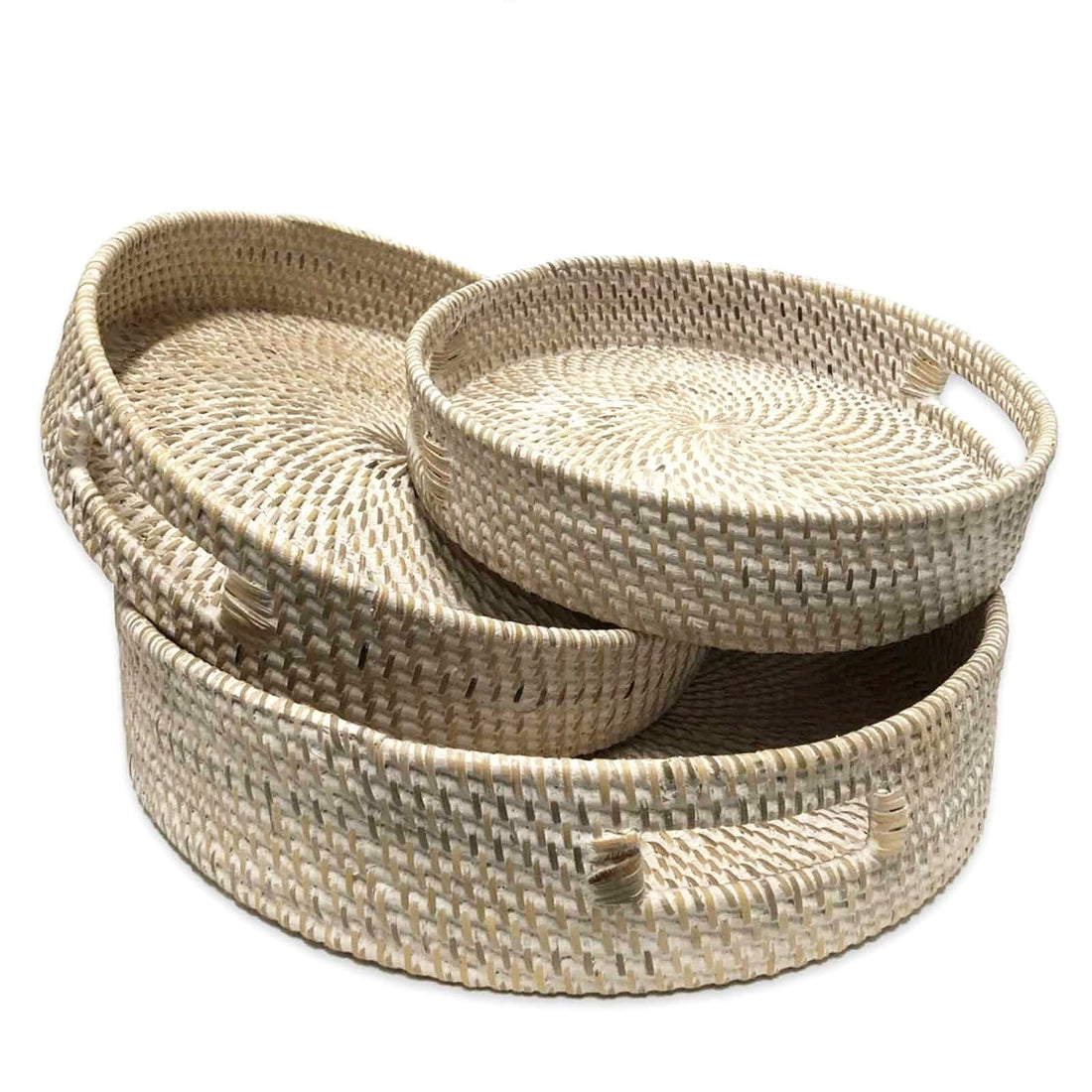 Round Rattan White Washed Trays