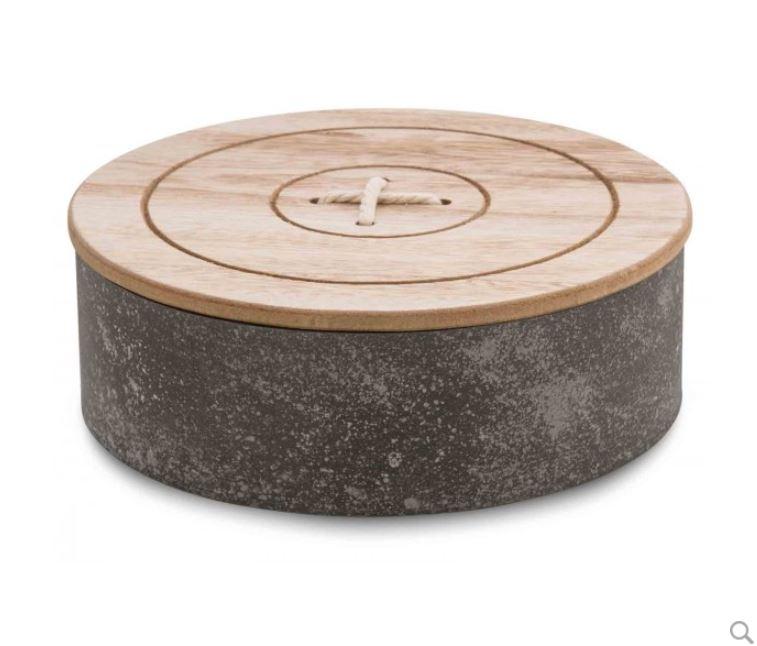Round Wooden Box with Lid - Grey.