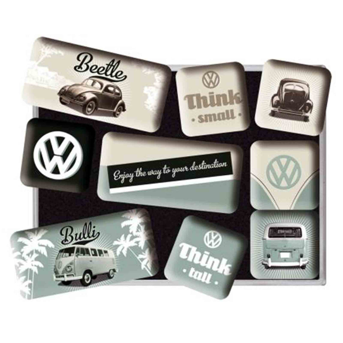 VW Beetle &amp; Bulli Set of 9 Nostalgic Art Magnets