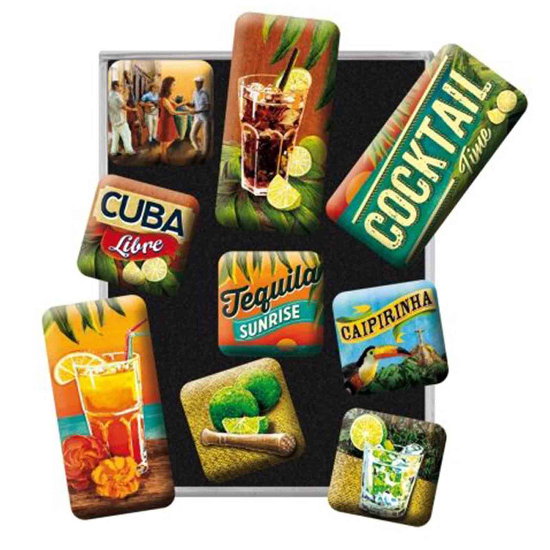 Cocktails Set of 9 Nostalgic Art Magnets