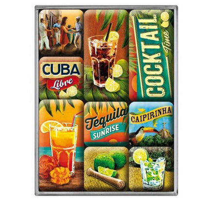 Cocktails Set of 9 Nostalgic Art Magnets