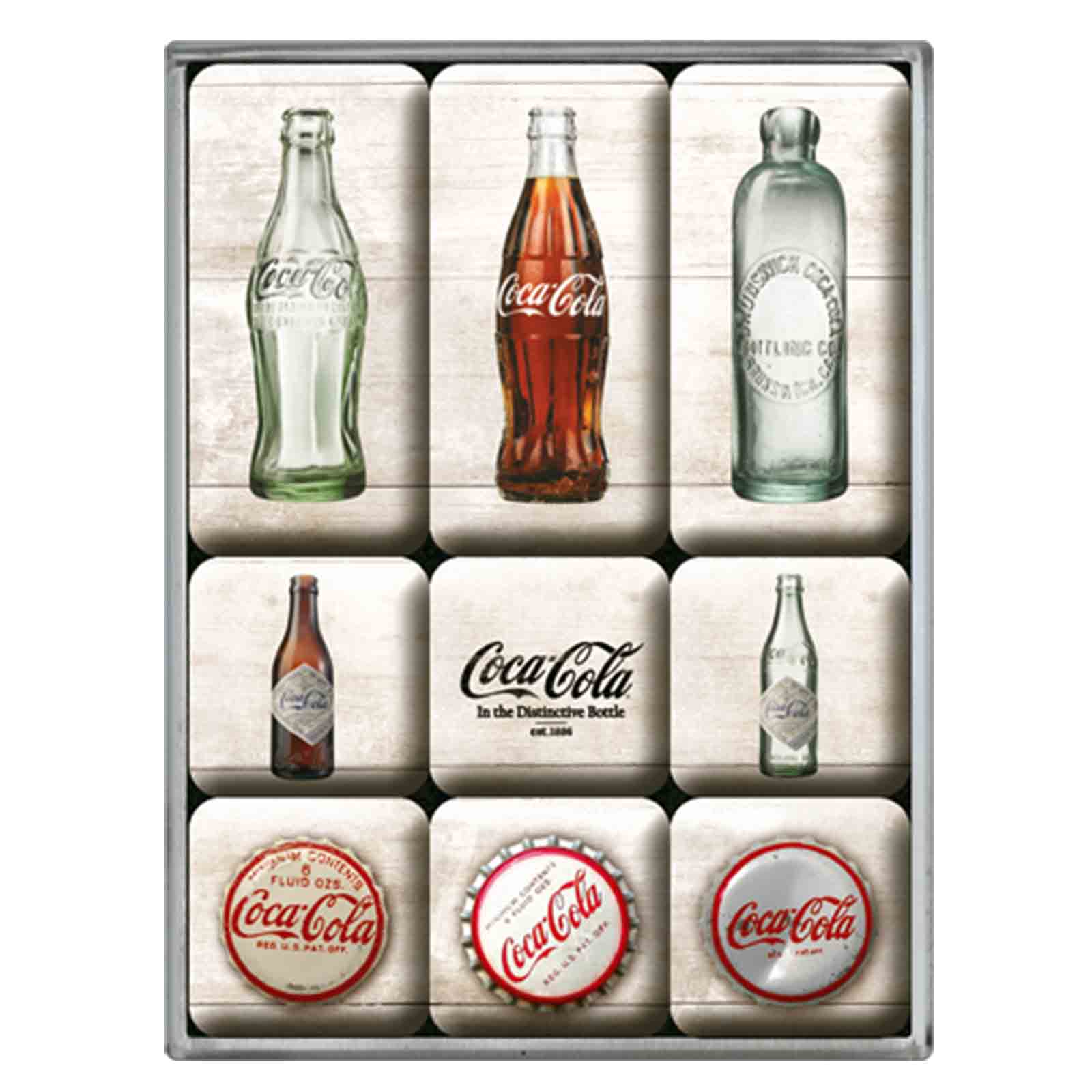 Coke Bottle Timeline Set of 9 Nostalgic Art Magnets