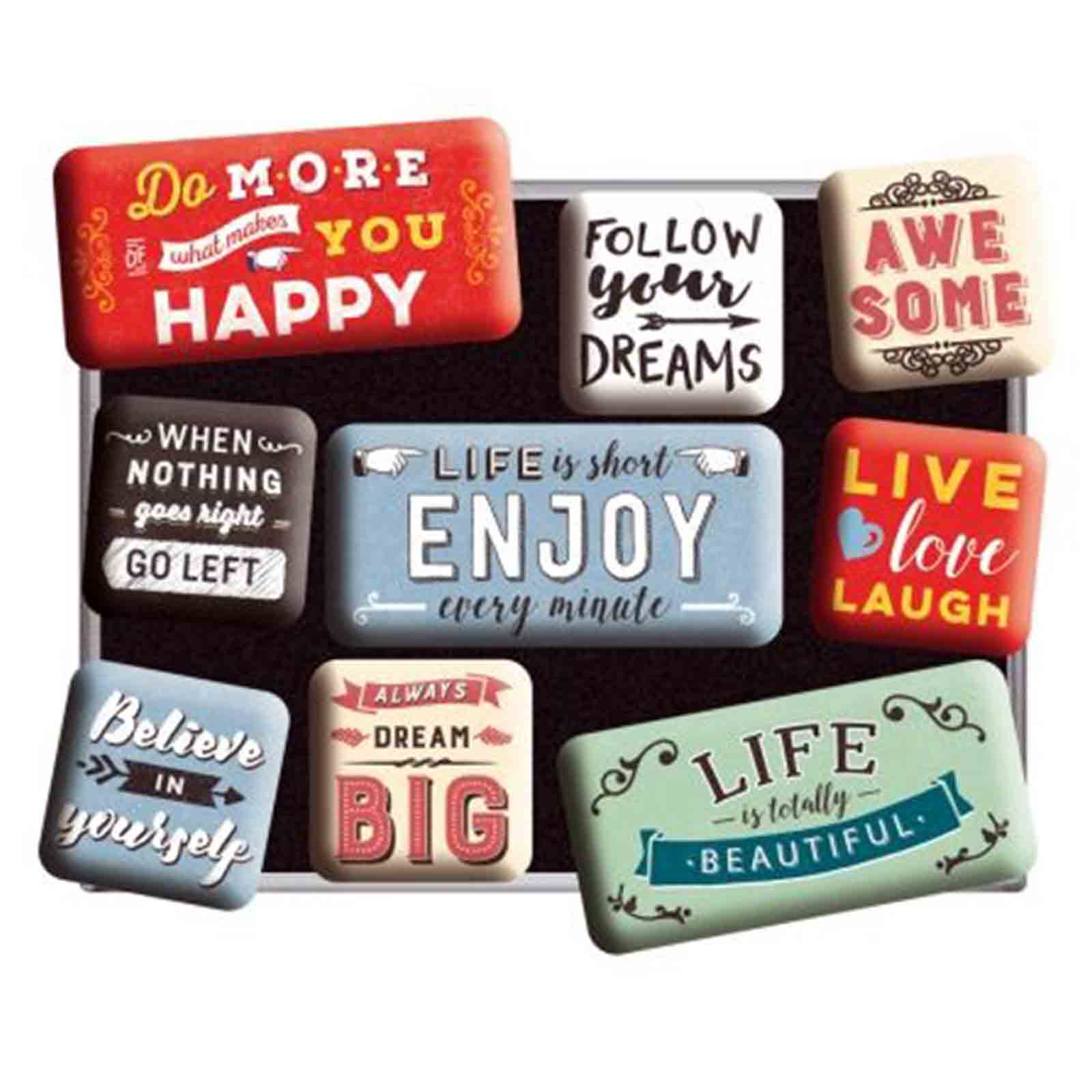 Enjoy Life Set of 9 Nostalgic Art Magnets