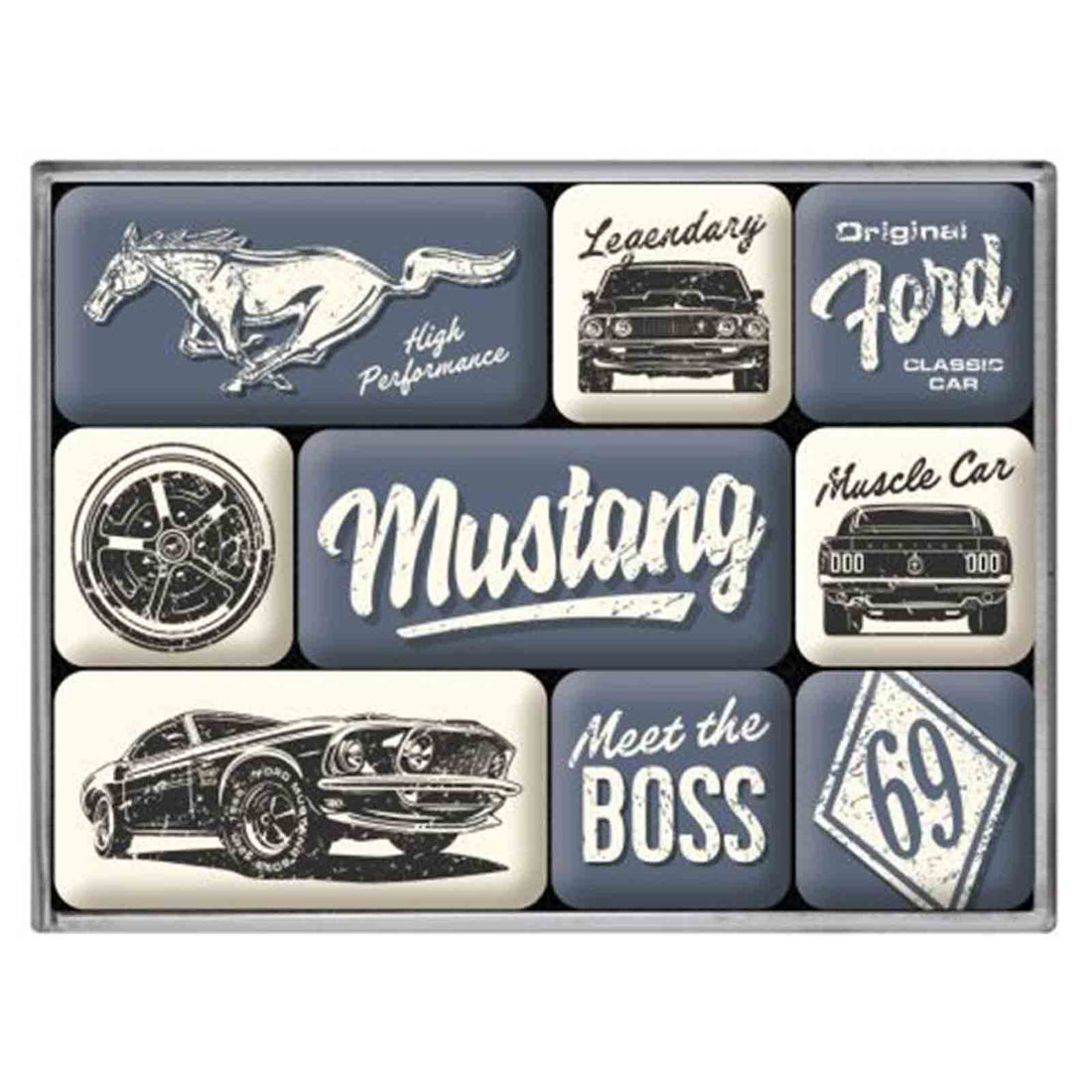 Ford Mustang The Boss Set of 9 Nostalgic Art Magnets