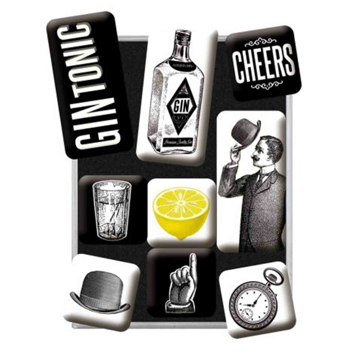 Gin &amp; Tonic Set of 9 Nostalgic Art Magnets