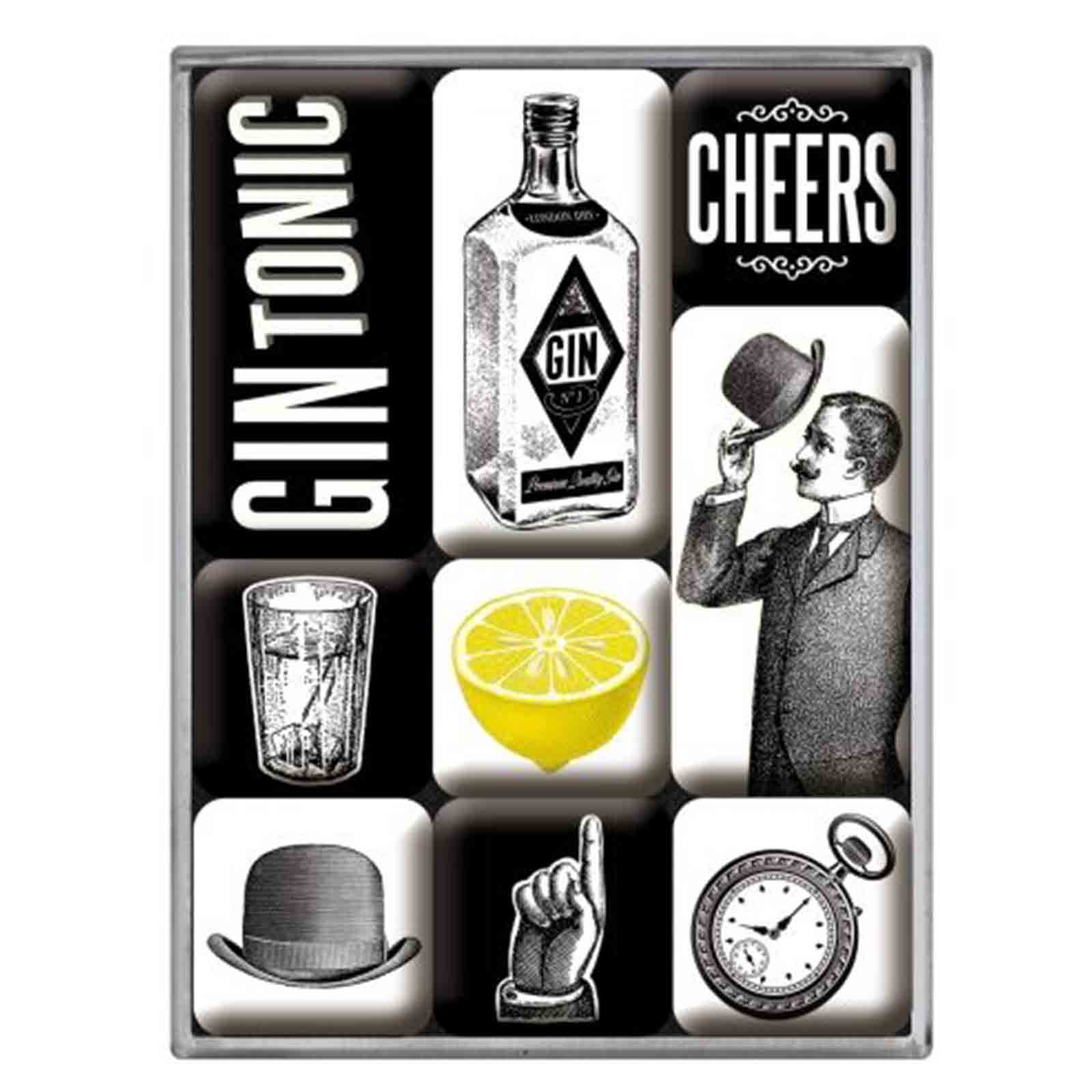 Gin &amp; Tonic Set of 9 Nostalgic Art Magnets