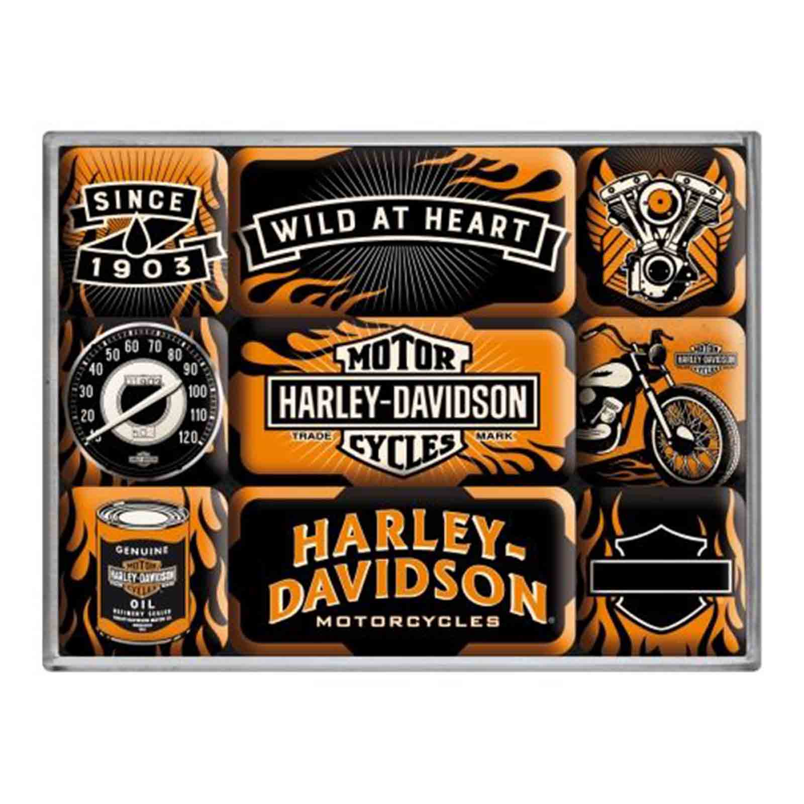 Harley Davidson Wild at Heart Set of 9 Nostalgic Art Magnets