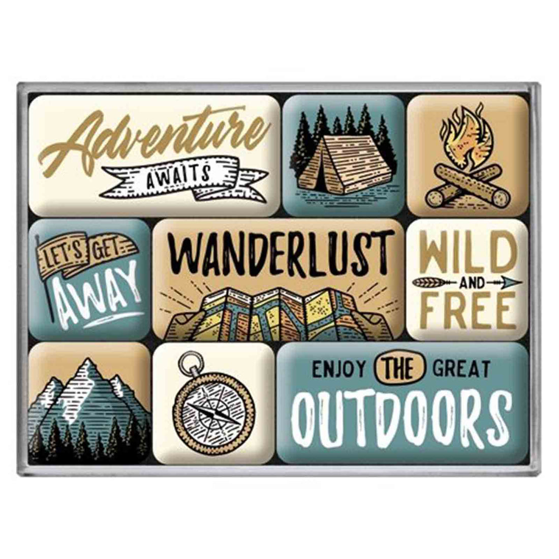 Outdoor Adventure Awaits Set of 9 Nostalgic Art Magnets