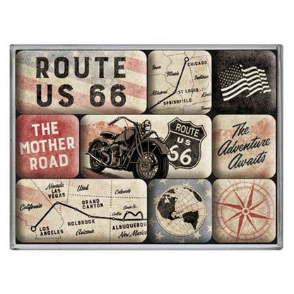 Route 66 Bike Map Nostalgic Art Magnets - Set of 9