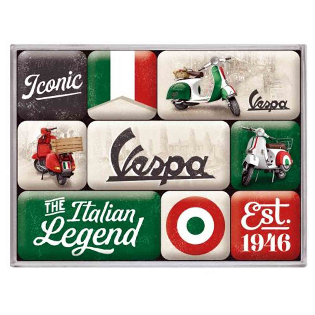 Vespa Italian Legend Set of 9 Nostalgic Art Magnets
