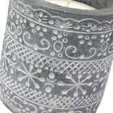Etched Cement Wax Candle Pot - closeup of design