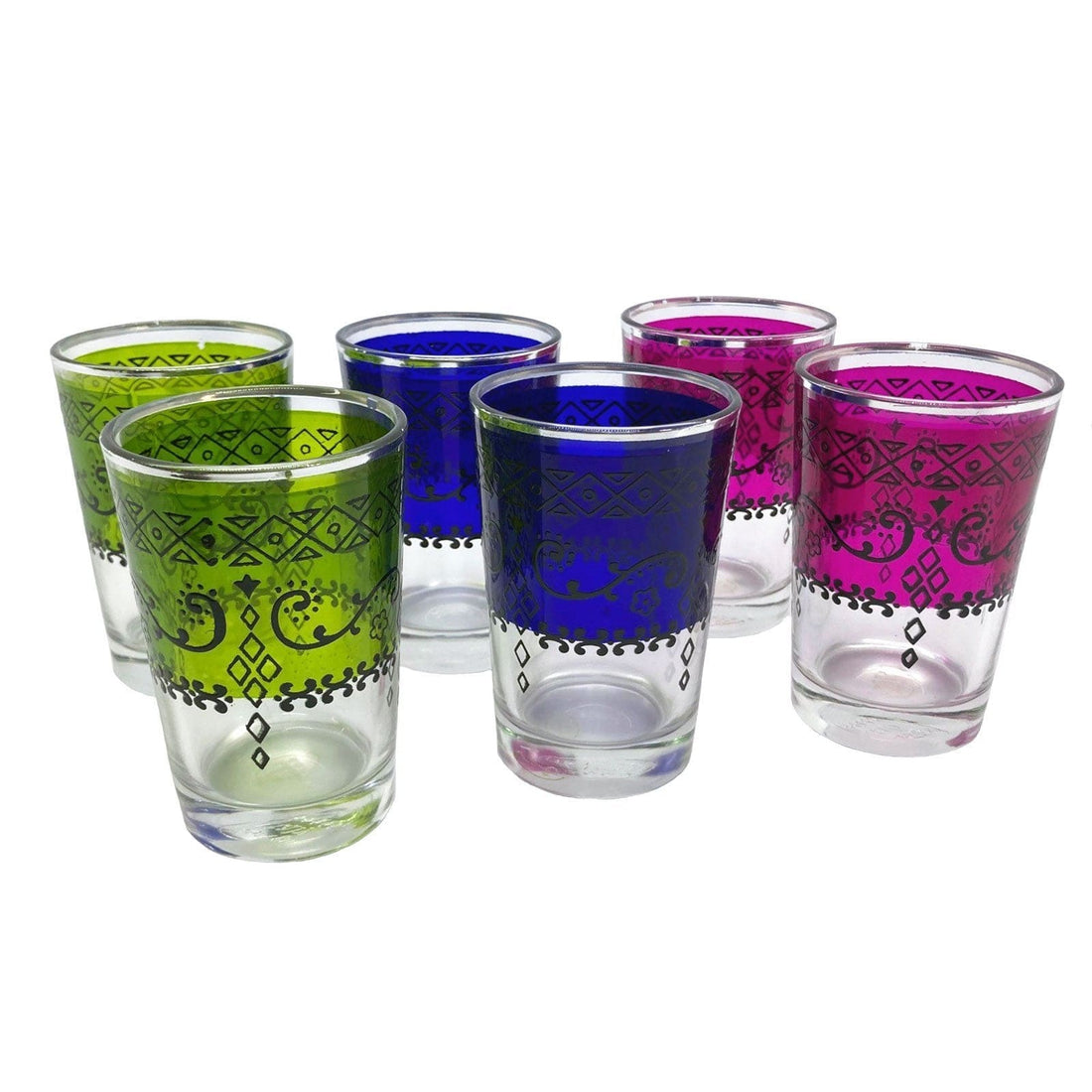 3 Colour Moroccan Tea Glasses - Set of 6