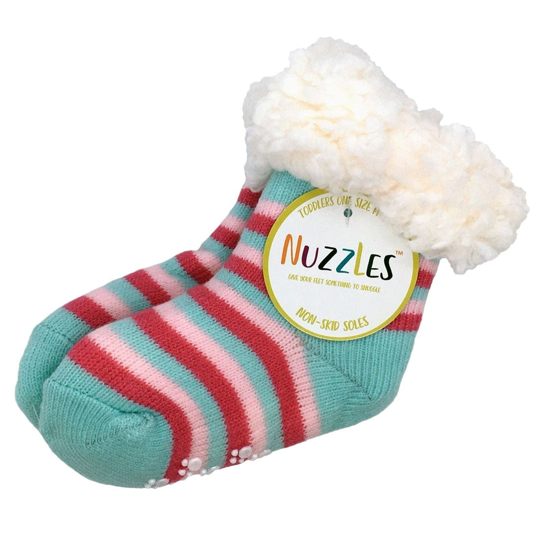 Turquoise Stripe - Toddler Nuzzles Slipper Socks.