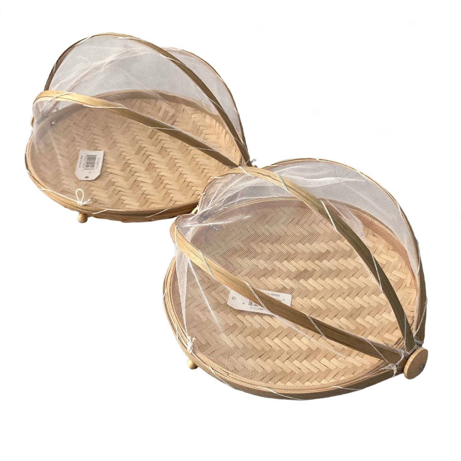 Set of 2 Mesh Food Cover with Bamboo Tray
