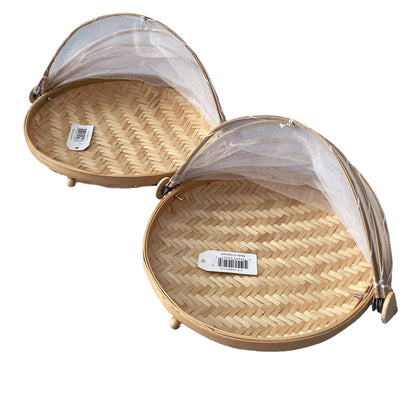 Set of 2 Mesh Food Cover with Bamboo Tray