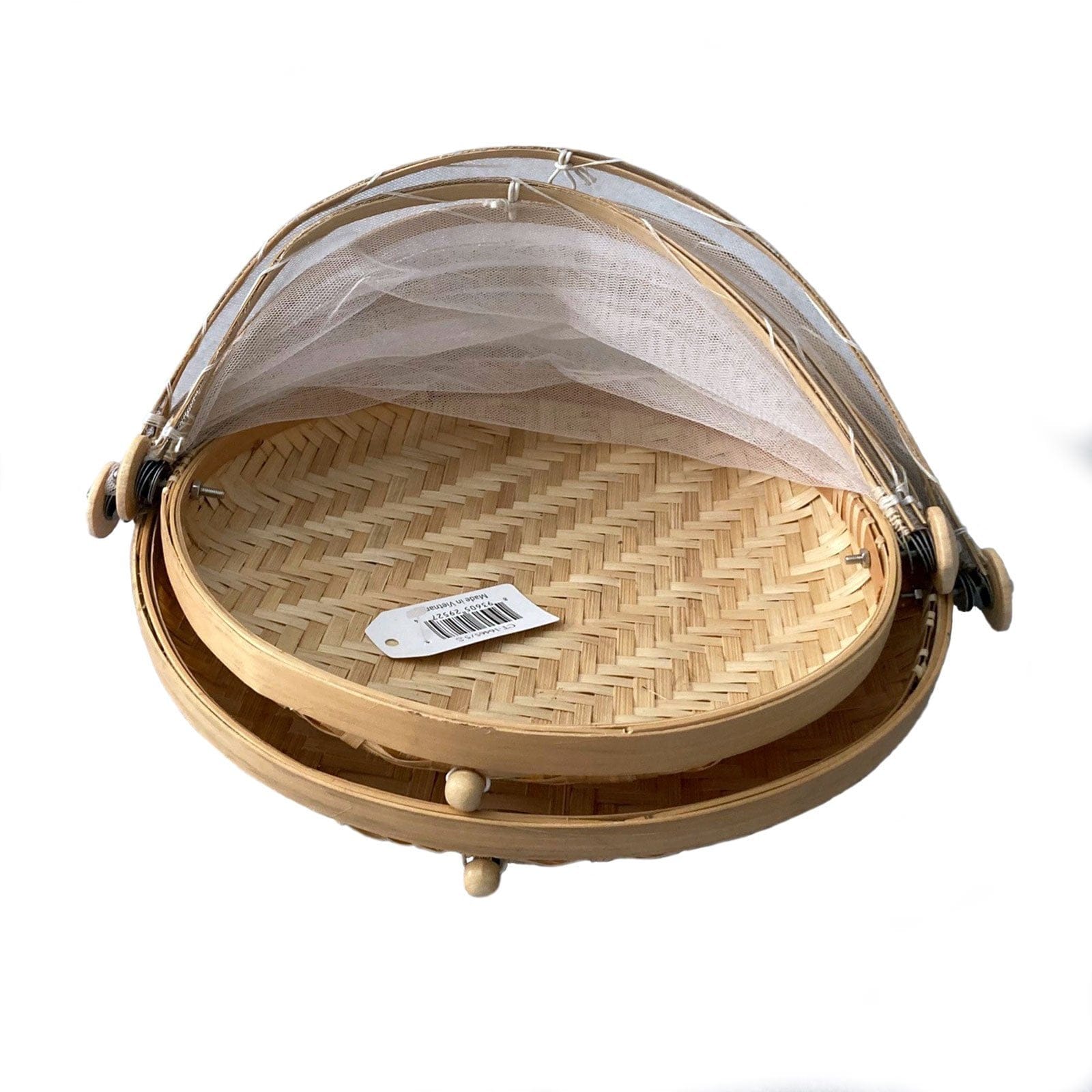 Set of 2 Mesh Food Cover with Bamboo Tray