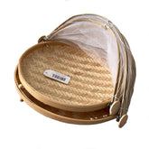 Set of 2 Mesh Food Cover with Bamboo Tray