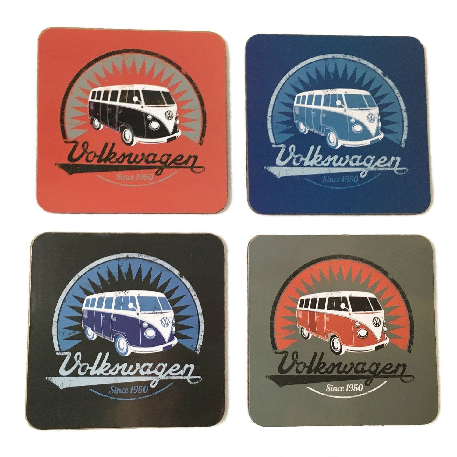 VW T1 Bus Coasters - Vintage Logo - Set of 4.