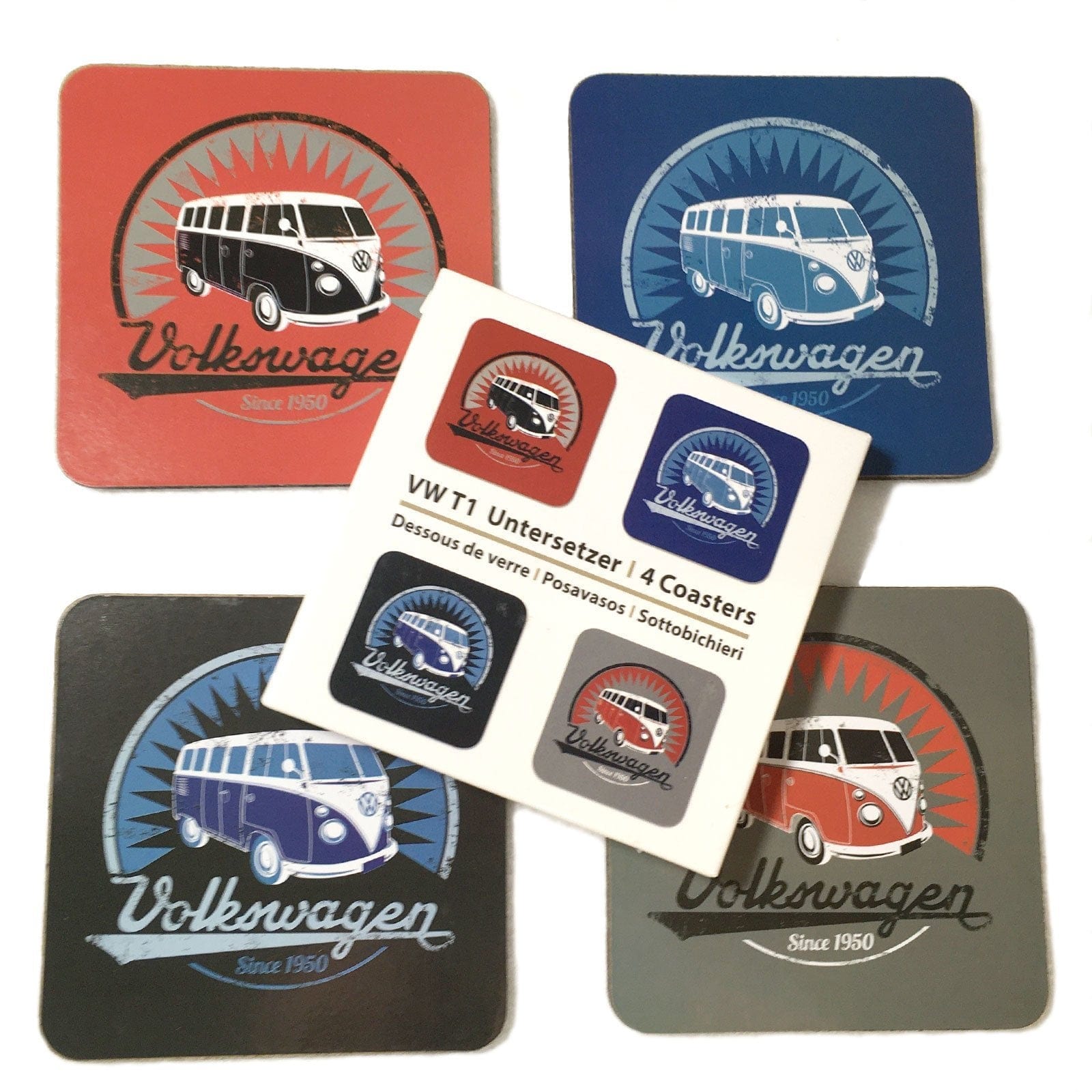 VW T1 Bus Coasters - Vintage Logo - Set of 4.