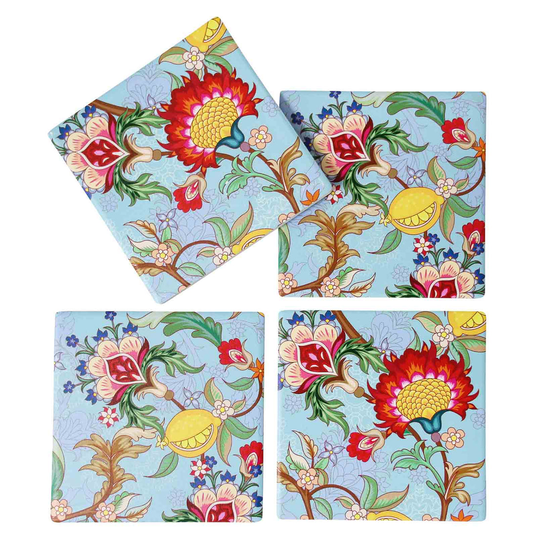 Vintage Lemon Ceramic Coasters with Cork Back - Set of 4