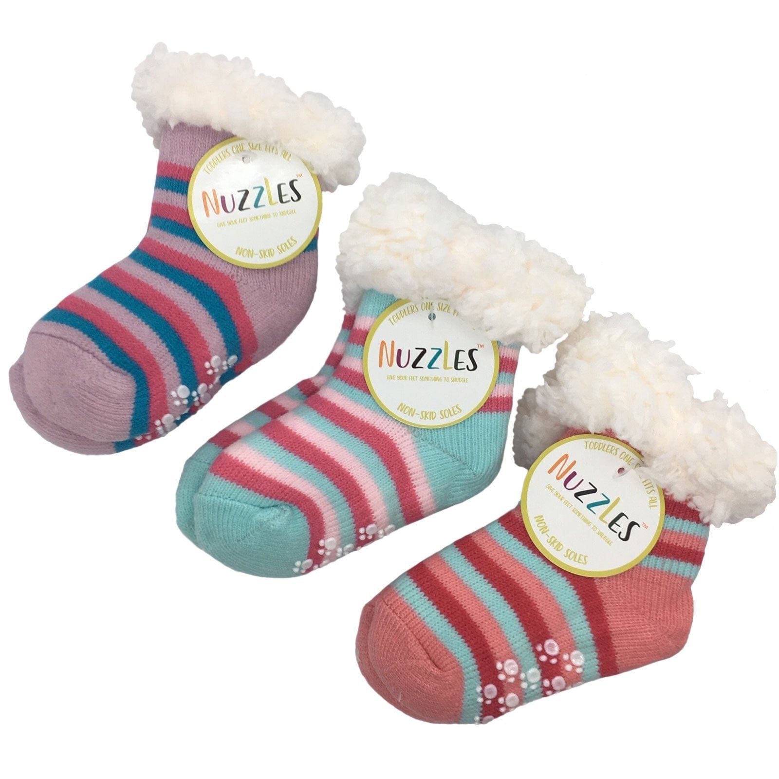 Turquoise Stripe - Toddler Nuzzles Slipper Socks.