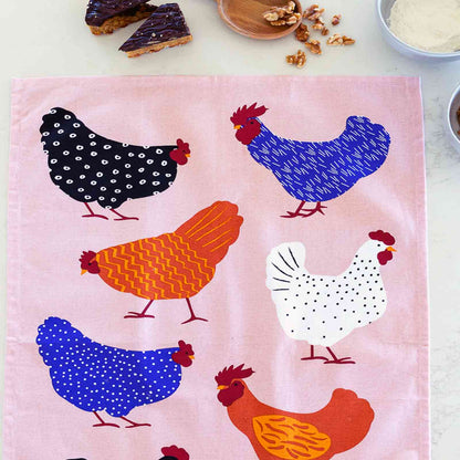 BRIGHT HENS 100% Cotton Tea Towel - Hello Homewares