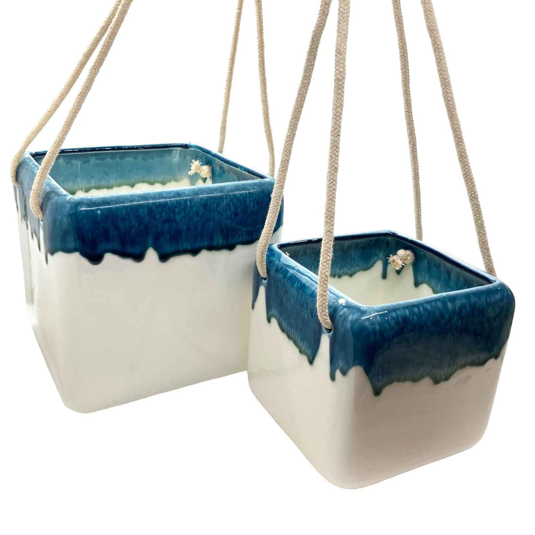 Ceramic Drip Glaze Hanging Planters - Large and Small